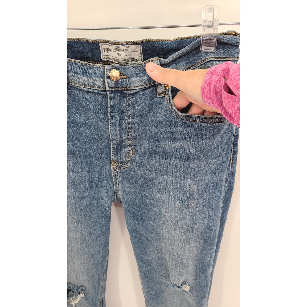Free People Womens Jeans Size 29 Blue‎ Distressed Frayed Hem Skinny Boho Indie - Picture 5 of 11